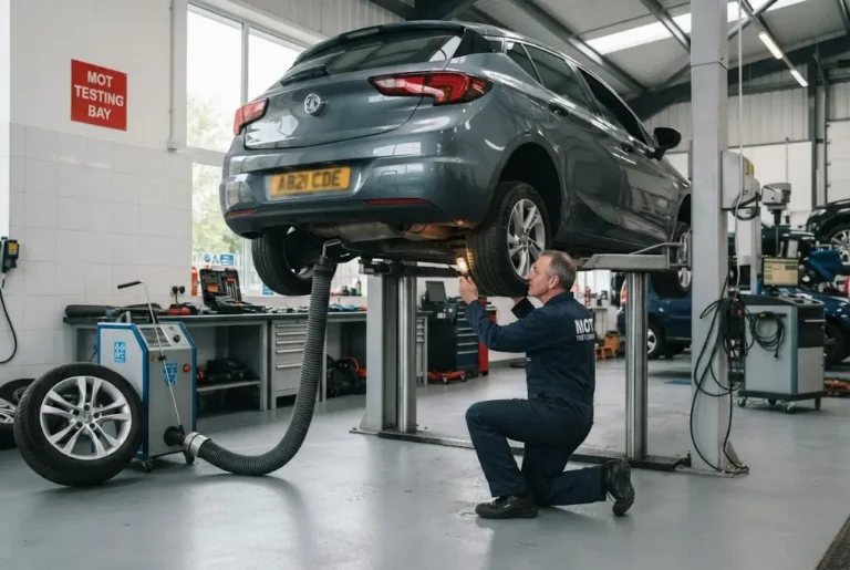MOT and service inspection at a professional UK vehicle garage