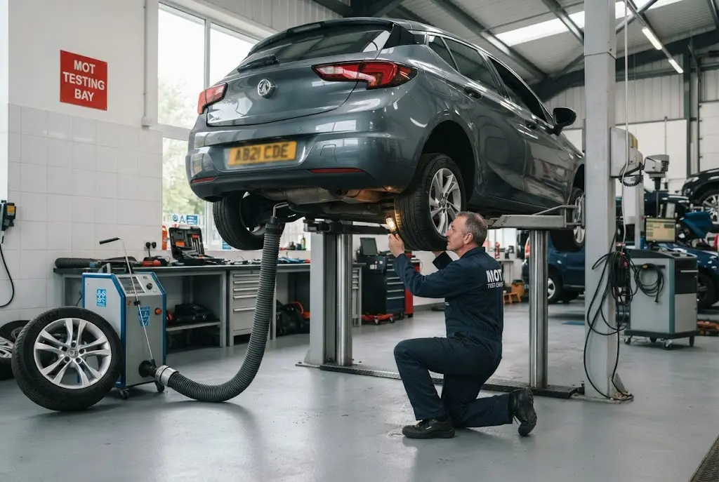 MOT and service inspection at a professional UK vehicle garage